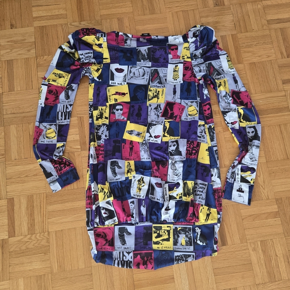 Vintage Miss Sixty Pop Art Comic Strip Mini Bubble Dress Off Shoulder S - Picture 4 of 15